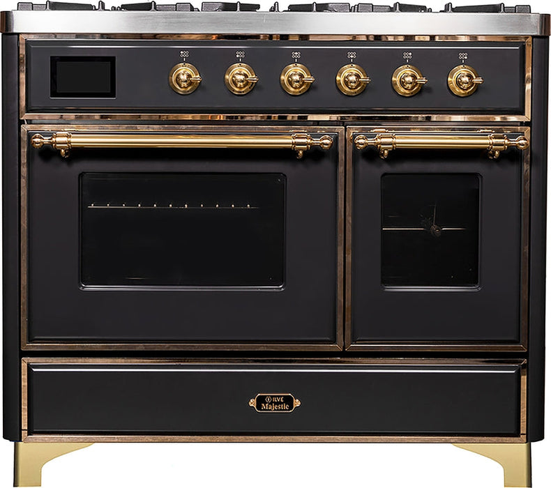 ILVE Majestic II 40" Dual Fuel Natural Gas Range in Matte Graphite with Brass Trim, UMD10FDNS3MGG