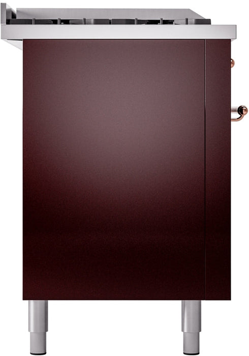 ILVE Nostalgie II 60" Dual Fuel Natural Gas Range in Burgundy with Copper Trim, UP60FSNMPBUP