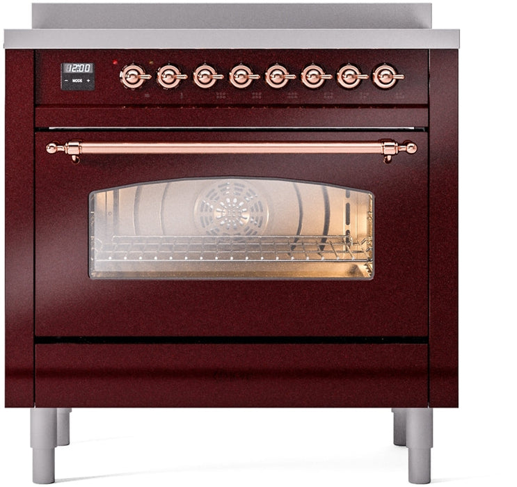 ILVE Nostalgie II 36" Induction Range with Element Stove and Electric Oven in Burgundy with Copper Trim, UPI366NMPBUP