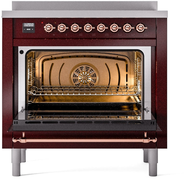 ILVE Nostalgie II 36" Induction Range with Element Stove and Electric Oven in Burgundy with Copper Trim, UPI366NMPBUP