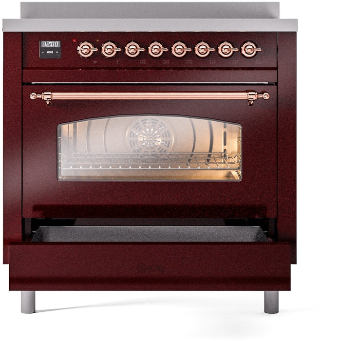 ILVE Nostalgie II 36" Induction Range with Element Stove and Electric Oven in Burgundy with Copper Trim, UPI366NMPBUP