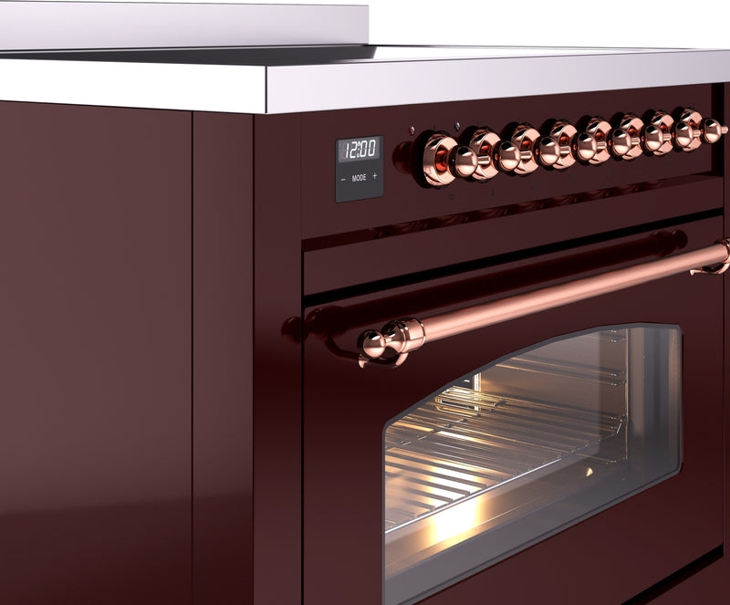 ILVE Nostalgie II 36" Induction Range with Element Stove and Electric Oven in Burgundy with Copper Trim, UPI366NMPBUP