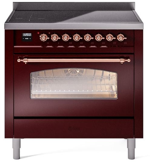 ILVE Nostalgie II 36" Induction Range with Element Stove and Electric Oven in Burgundy with Copper Trim, UPI366NMPBUP