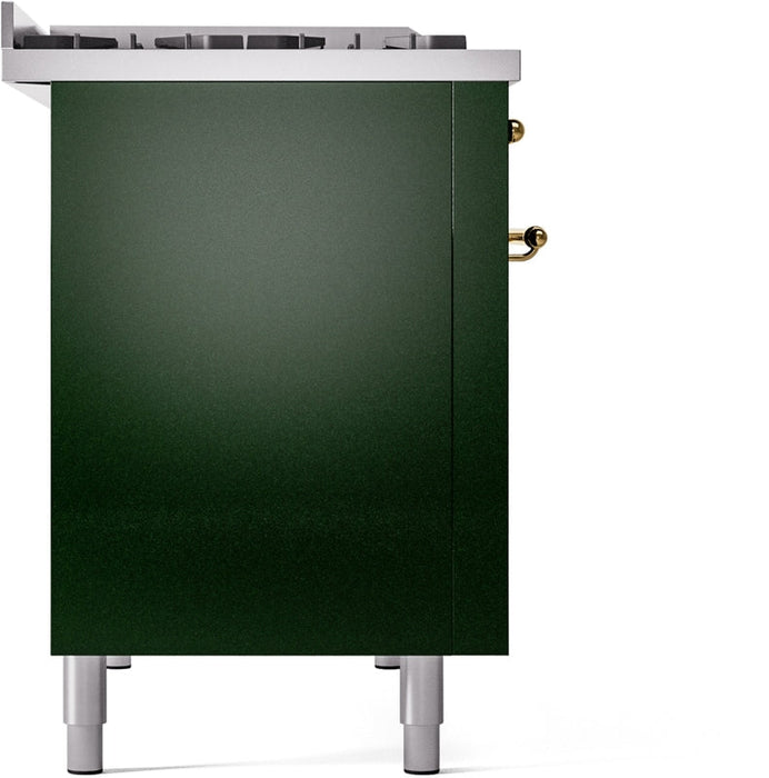 ILVE Nostalgie II 48" Dual Fuel Natural Gas Range in Emerald Green with Brass Trim, UP48FNMPEGG