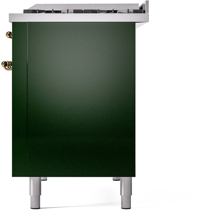 ILVE Nostalgie II 48" Dual Fuel Natural Gas Range in Emerald Green with Brass Trim, UP48FNMPEGG