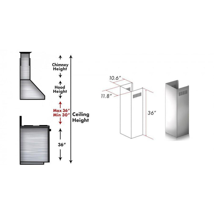 ZLINE 1-36 in. Outdoor Chimney Extension for 9 ft. to 10 ft. Ceilings (1PCEXT-696-304)