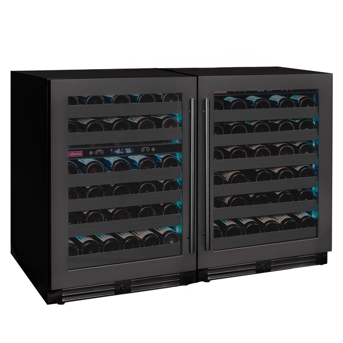 Reserva Series 100 Bottle 34" Tall Three Zone Black Stainless Steel Side-by-Side Wine Cooler Refrigerator