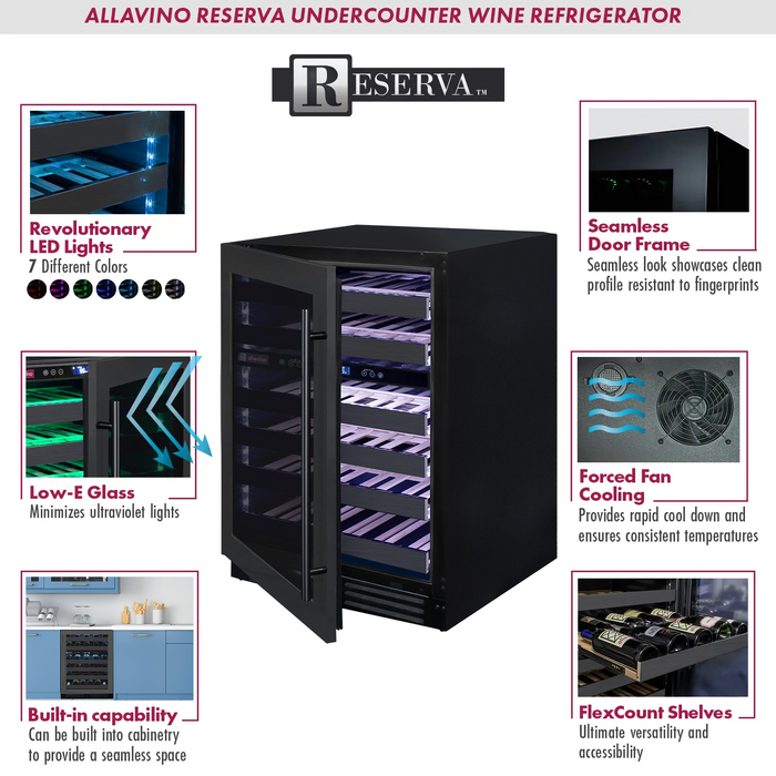 Reserva Series 50 Bottle 34" Tall Dual Zone Left Hinge Black Stainless Steel Wine Cooler Refrigerator