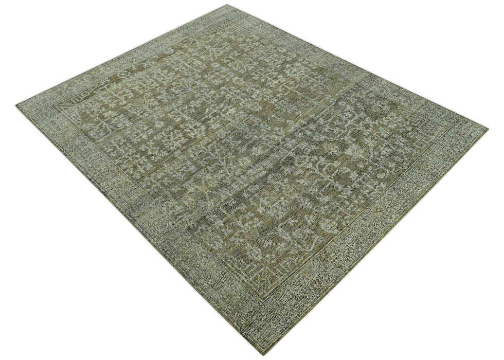 Custom Made Traditional Design Olive Hand Knotted Wool Area Rug