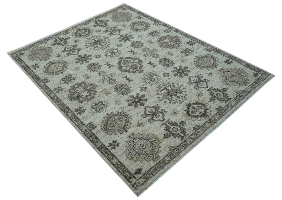 Custom Made Traditional Turkish Design Beige Hand Knotted Natural Wool Area Rug