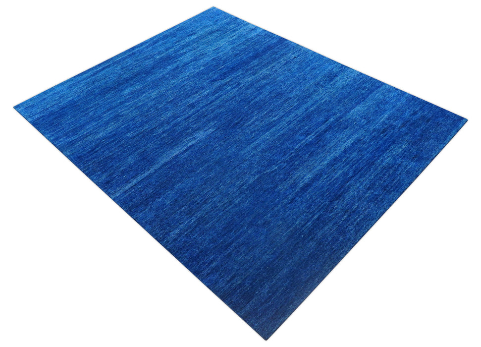 Custom Made Solid Modern Blue Hand Tufted thick Wool Area Rug