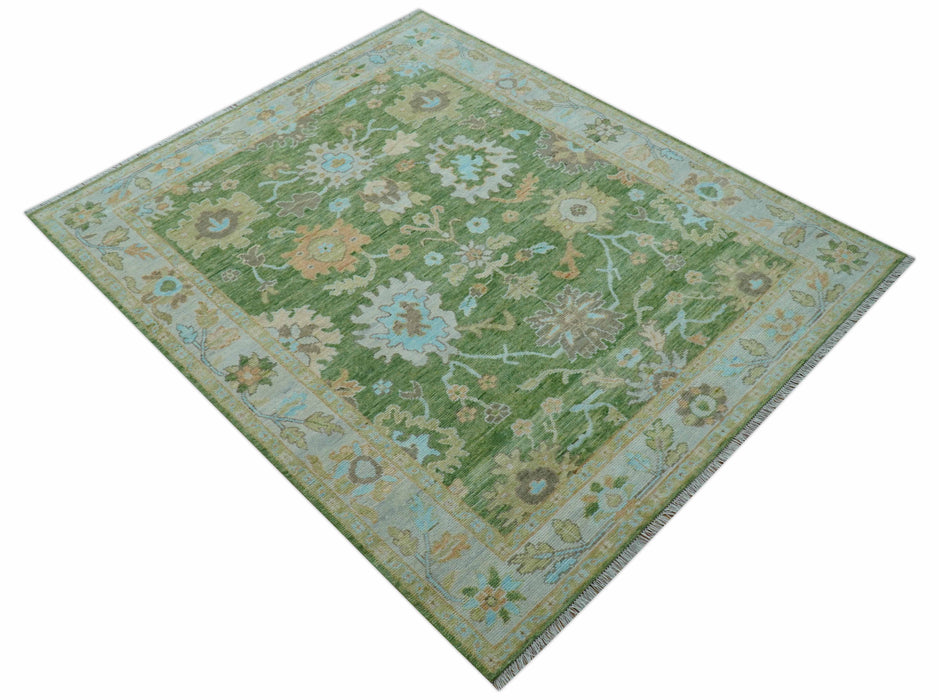 Custom Made Antique Green Traditional Oushak Design Hand Knotted Wool Area Rug