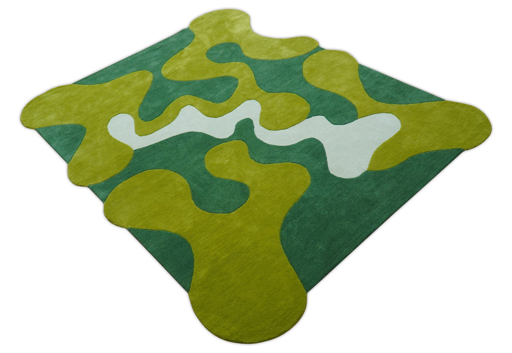 Custom Made Hand Tufted Green Modern Abstract Design Wool shape Rug