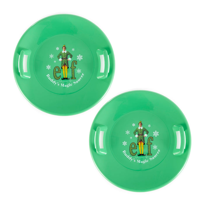 Slippery Racer Downhill Buddy The Elf Plastic Saucer Disc Sled, Green (2 Pack)