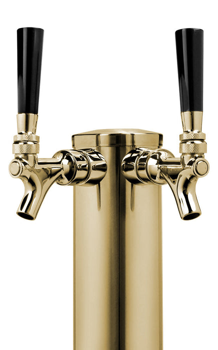 14" Tall Double Faucet Polished Brass Draft Beer Tower - Standard Faucets