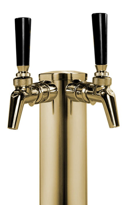 14" Tall Double Faucet Polished Brass Draft Beer Tower - 100% Stainless Contact Perlick Faucets