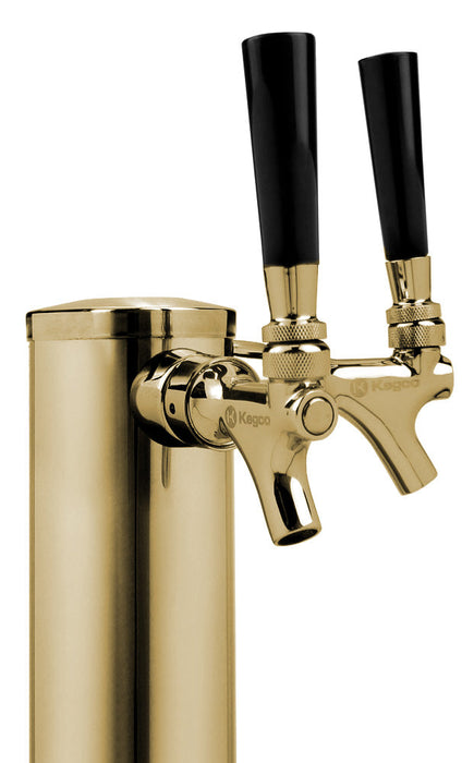 14" Tall Double Faucet Polished Brass Draft Beer Tower - 100% Stainless Contact