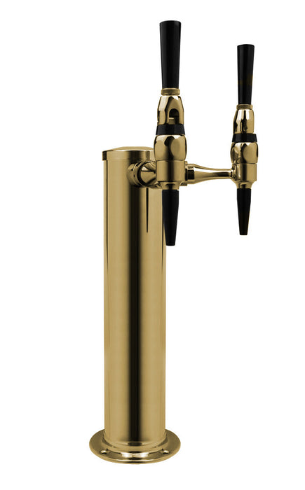 14" Tall Double Faucet Polished Brass Draft Beer Tower - Stout Faucets