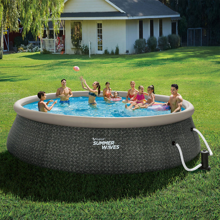 Summer Waves 18ft x 48in Quick Set Ring Above Ground Pool, Dark Gray Herringbone