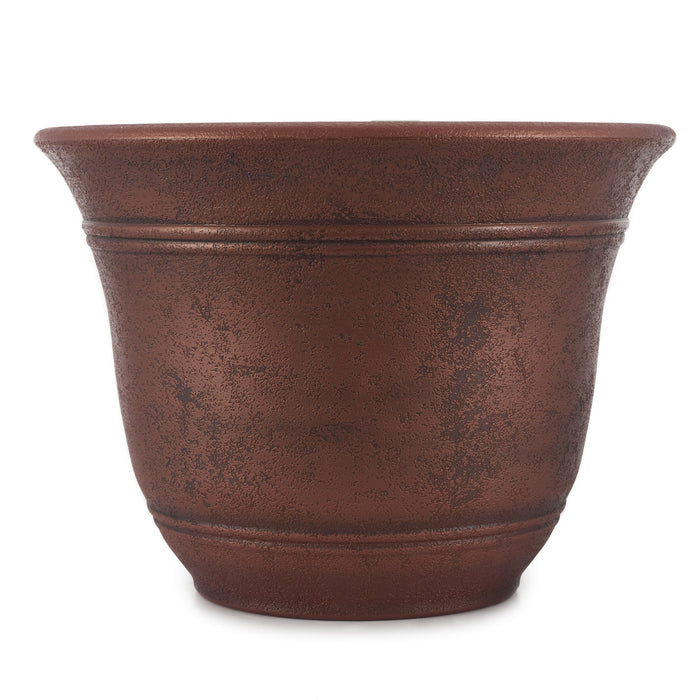 HC Companies Sierra 16 Inch Round Flower Garden Planter Pot, Rustic Redstone