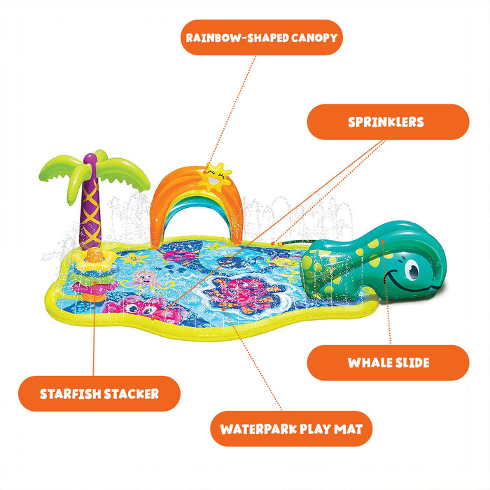 Banzai Splish 'N Splash Kids Inflatable Outdoor Water Park Play Mat with Slide