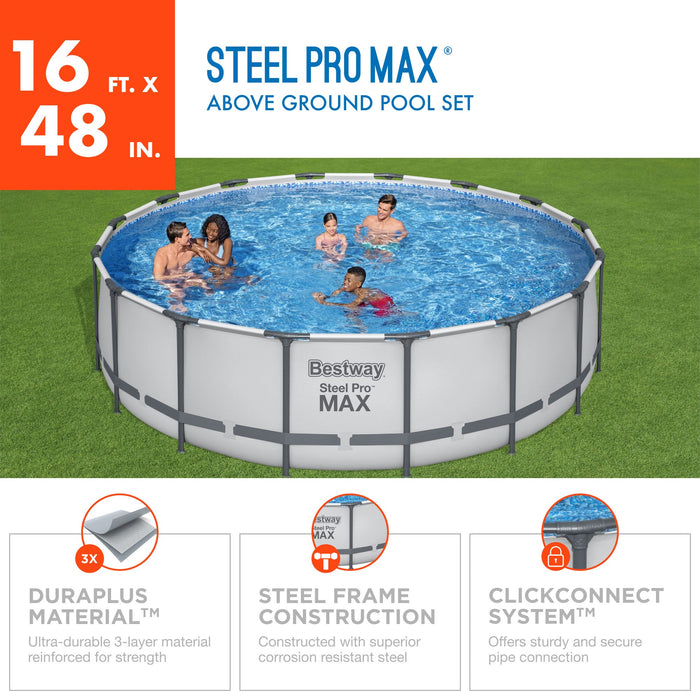 Bestway Steel Pro MAX 16'x48" Round Above Ground Swimming Pool with Pump & Cover