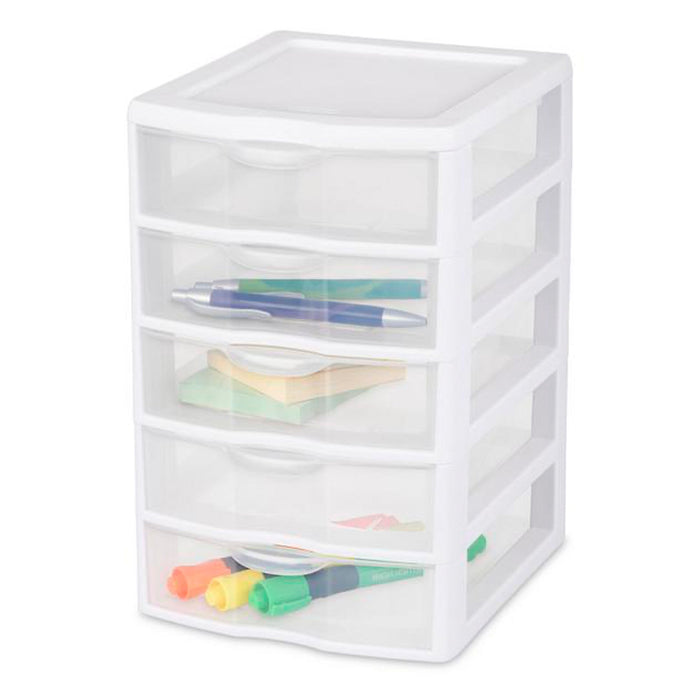 Sterilite Clearview Small Plastic 5 Drawer Desktop Storage Bin System, Pack of 8