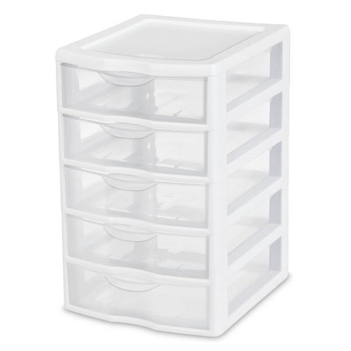 Sterilite Clearview Plastic Small 5 Drawer Desktop Storage Unit, White (12 Pack)