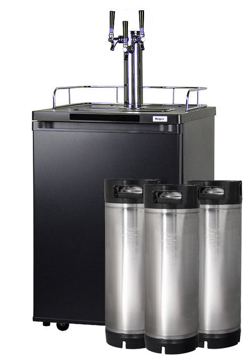 24" Wide Homebrew Triple Tap Black Kegerator with Keg