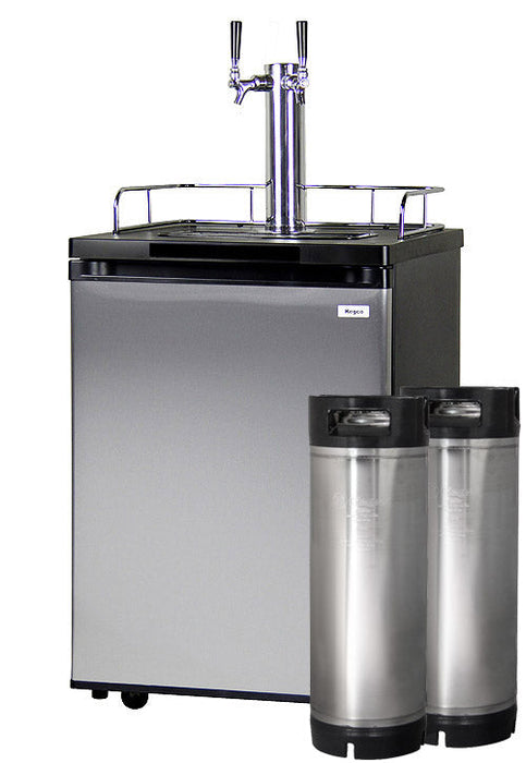 24" Wide Homebrew Dual Tap Stainless Steel Kegerator with Keg