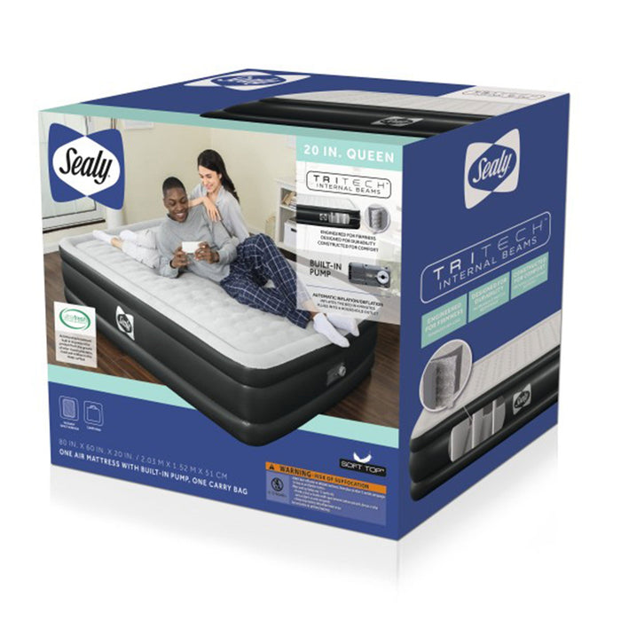 Sealy Tritech Queen Sized 20" Air Mattress Bed 2 Person w/Built-In AC Pump & Bag