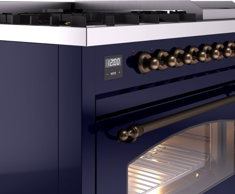 ILVE Nostalgie II 48" Dual Fuel Propane Gas Range in Blue with Bronze Trim, UP48FNMPMBBLP