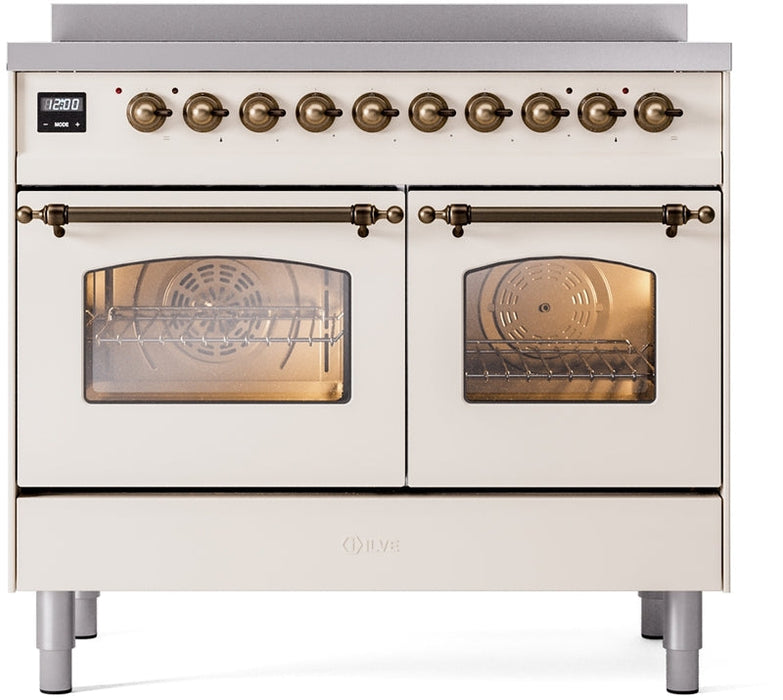 ILVE Nostalgie II 40" Induction Range with Element Stove and Electric Oven in Antique White with Bronze Trim, UPDI406NMPAWB