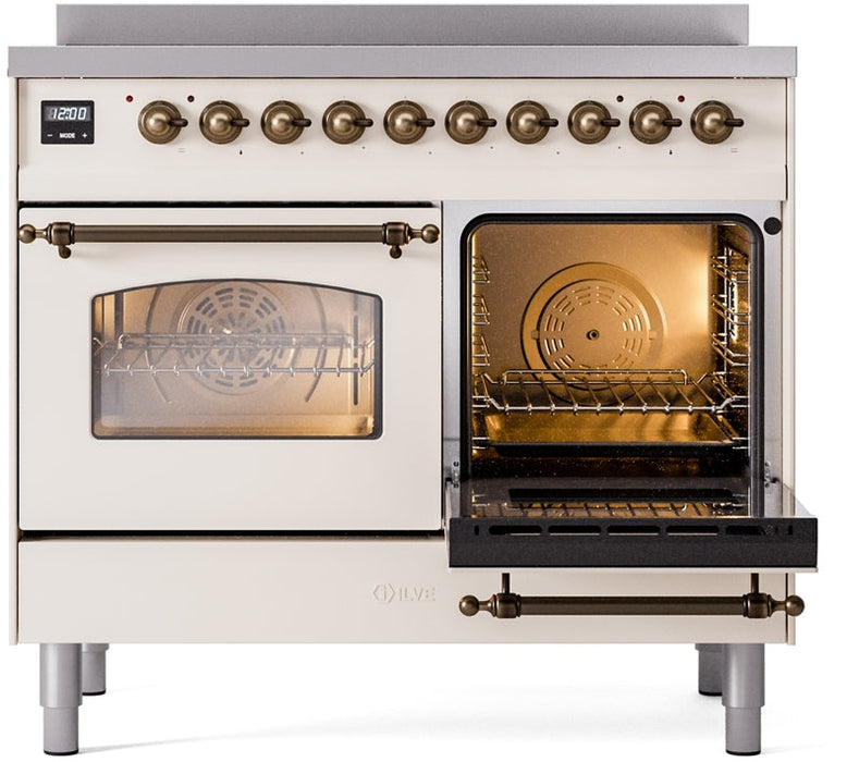 ILVE Nostalgie II 40" Induction Range with Element Stove and Electric Oven in Antique White with Bronze Trim, UPDI406NMPAWB