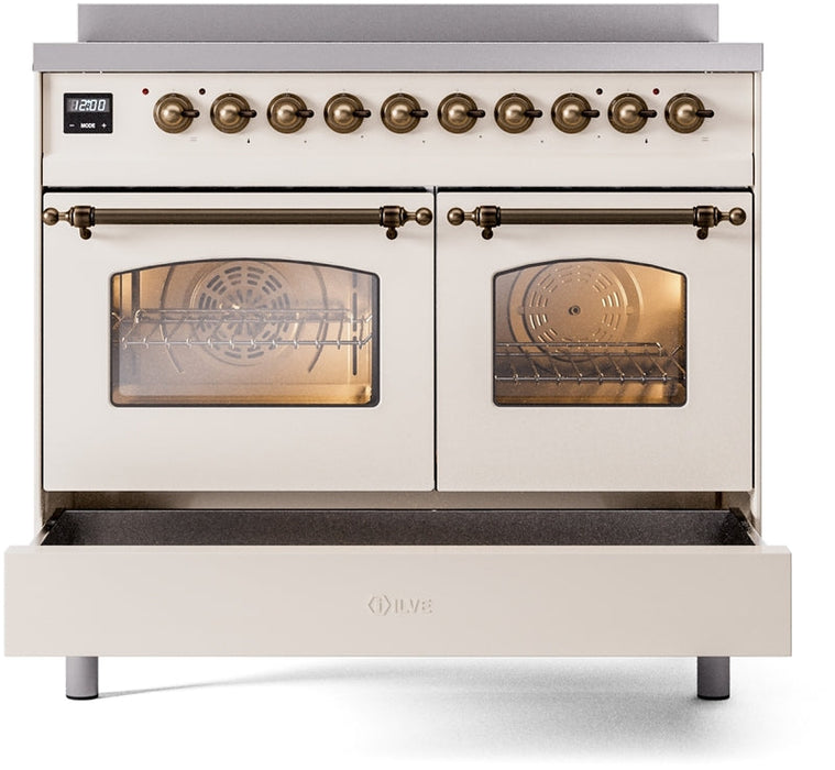 ILVE Nostalgie II 40" Induction Range with Element Stove and Electric Oven in Antique White with Bronze Trim, UPDI406NMPAWB