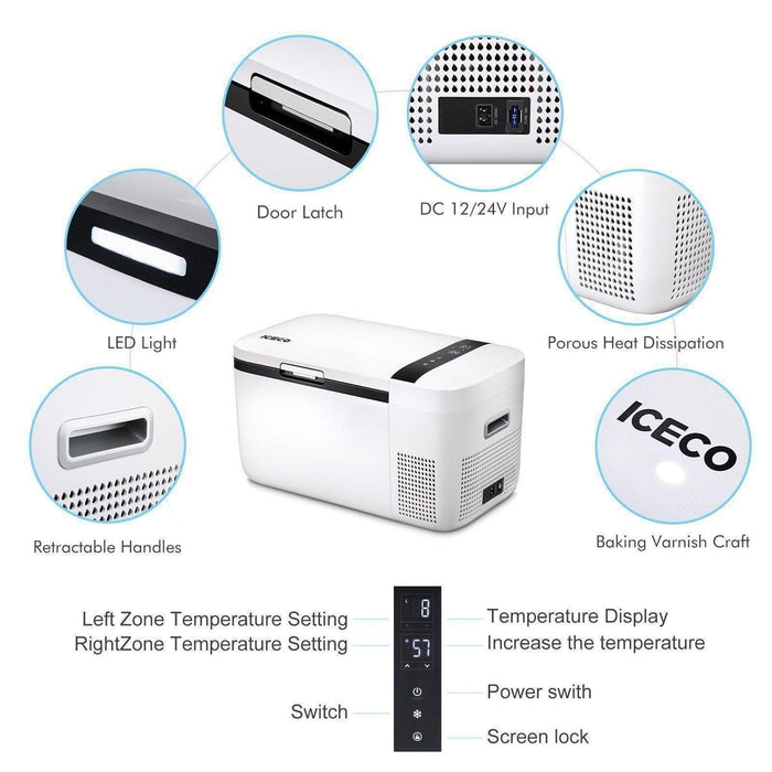 GO20 Dual Zone 12V Portable Freezer - White | ICECO | 20 LT