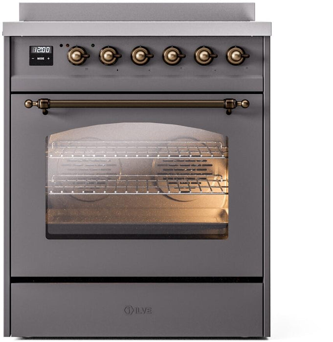 ILVE Nostalgie II 30" Induction Range with Element Stove and Electric Oven in Matte Graphite with Bronze Trim, UPI304NMPMGB