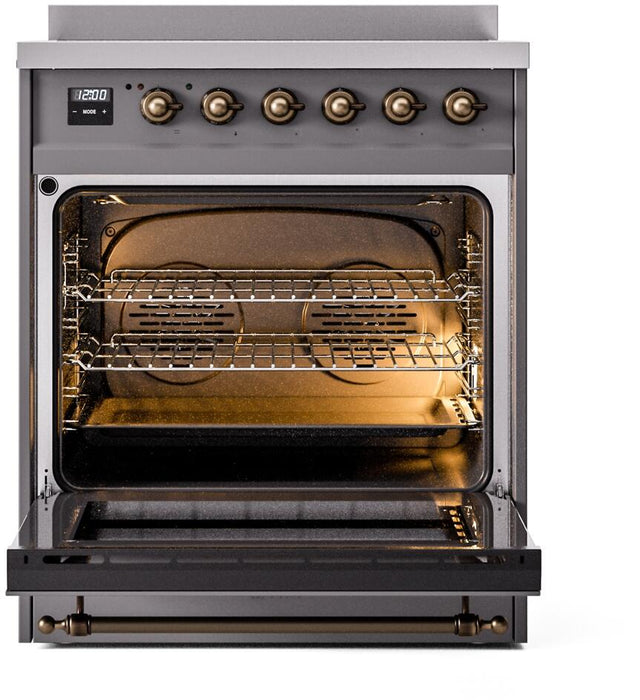 ILVE Nostalgie II 30" Induction Range with Element Stove and Electric Oven in Matte Graphite with Bronze Trim, UPI304NMPMGB