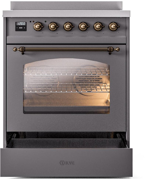 ILVE Nostalgie II 30" Induction Range with Element Stove and Electric Oven in Matte Graphite with Bronze Trim, UPI304NMPMGB