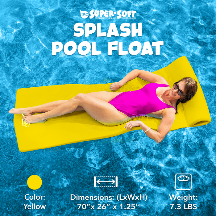 TRC Recreation Splash 1.25" Thick Foam Swimming Pool Float Lounger Mat, Yellow