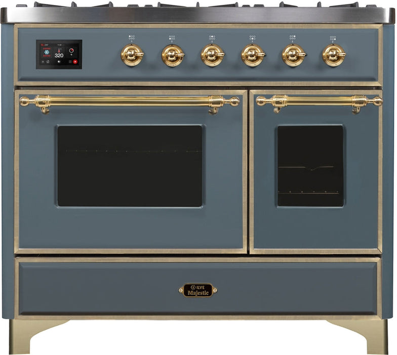 ILVE Majestic II 40" Dual Fuel Propane Gas Range in Blue Grey with Brass Trim, UMD10FDNS3BGGLP