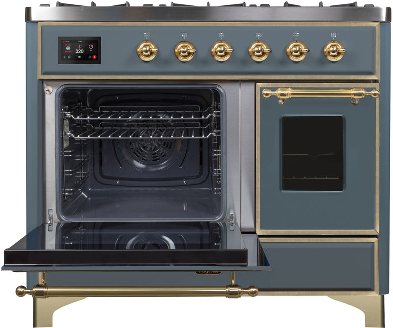 ILVE Majestic II 40" Dual Fuel Propane Gas Range in Blue Grey with Brass Trim, UMD10FDNS3BGGLP