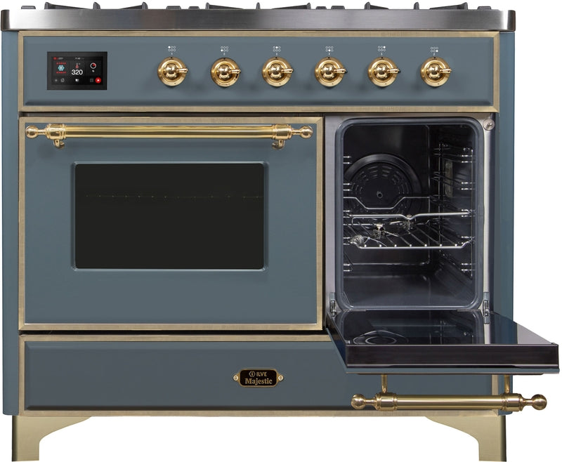 ILVE Majestic II 40" Dual Fuel Propane Gas Range in Blue Grey with Brass Trim, UMD10FDNS3BGGLP