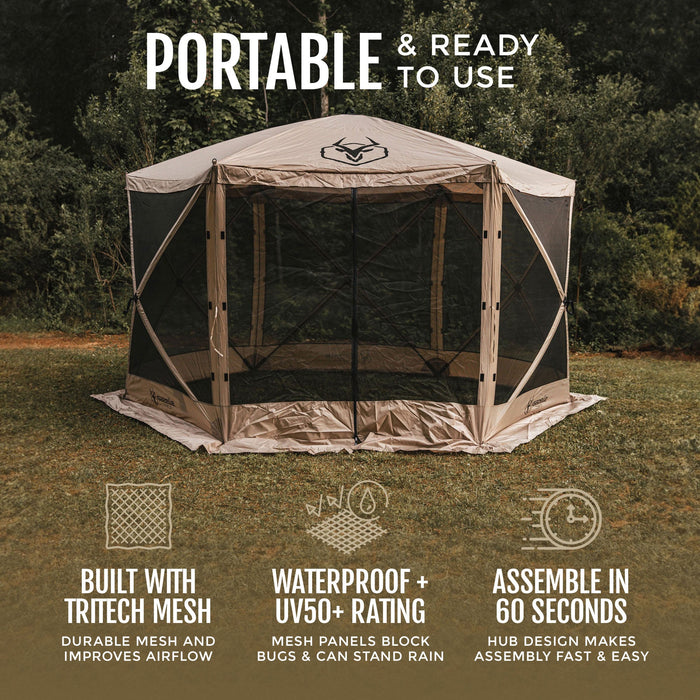 Gazelle G6 12ft x 12ft 6-Sided Pop Up Portable 8 Person Gazebo Tent, Desert Sand