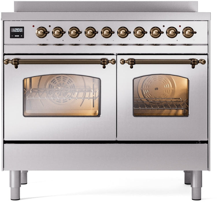 ILVE Nostalgie II 40" Induction Range with Element Stove and Electric Oven in Stainless Steel with Bronze Trim, UPDI406NMPSSB