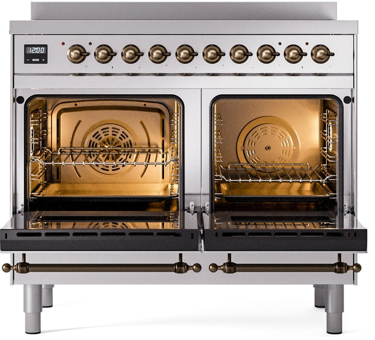 ILVE Nostalgie II 40" Induction Range with Element Stove and Electric Oven in Stainless Steel with Bronze Trim, UPDI406NMPSSB