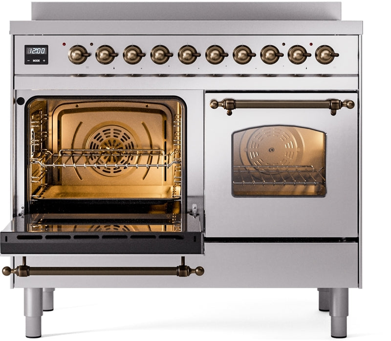 ILVE Nostalgie II 40" Induction Range with Element Stove and Electric Oven in Stainless Steel with Bronze Trim, UPDI406NMPSSB