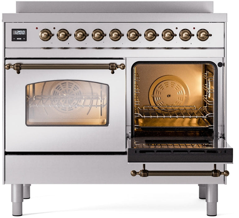 ILVE Nostalgie II 40" Induction Range with Element Stove and Electric Oven in Stainless Steel with Bronze Trim, UPDI406NMPSSB