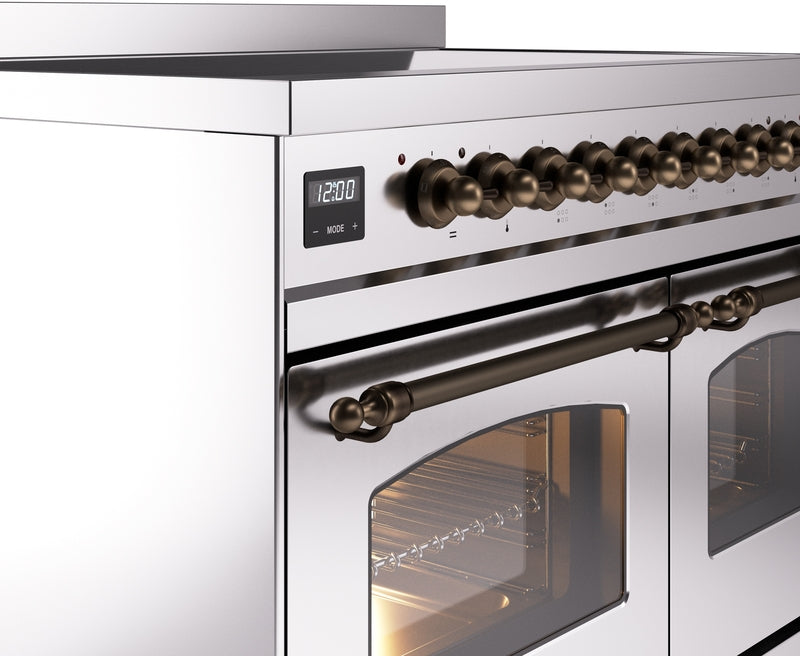 ILVE Nostalgie II 40" Induction Range with Element Stove and Electric Oven in Stainless Steel with Bronze Trim, UPDI406NMPSSB