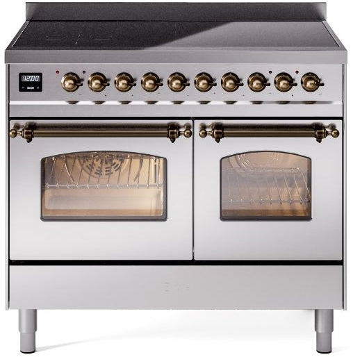 ILVE Nostalgie II 40" Induction Range with Element Stove and Electric Oven in Stainless Steel with Bronze Trim, UPDI406NMPSSB